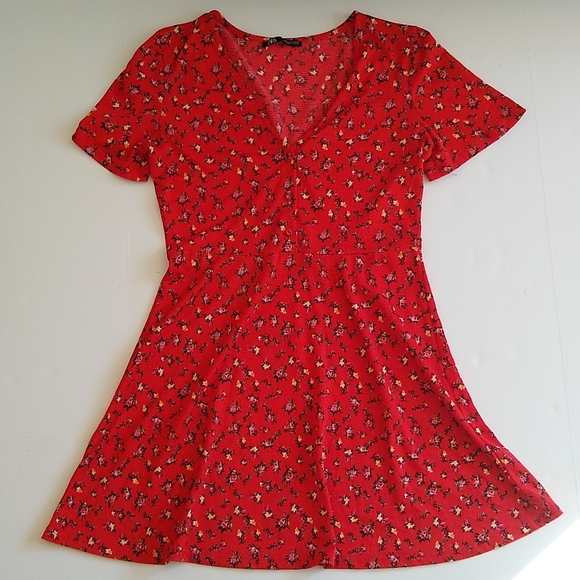 Zara red floral mini dress M - Picture 3 of 8